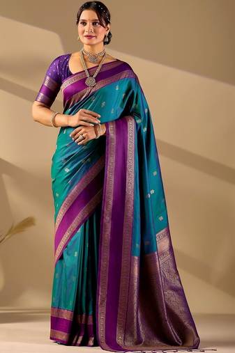 Multicolor silk blend woven design saree with blouse