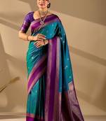 Multicolor silk blend woven design saree with blouse