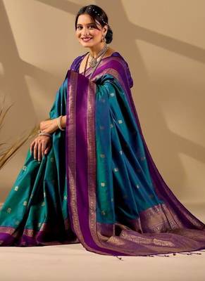 Multicolor silk blend woven design saree with blouse 2