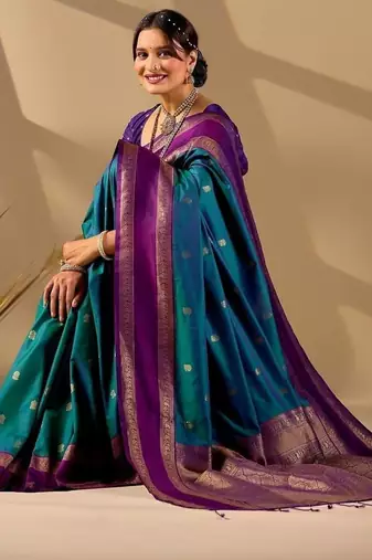 Multicolor silk blend woven design saree with blouse
