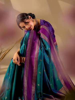 Multicolor silk blend woven design saree with blouse 3