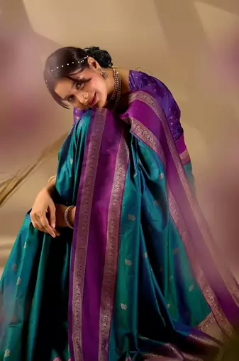 Multicolor silk blend woven design saree with blouse
