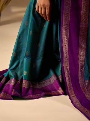 Multicolor silk blend woven design saree with blouse 4