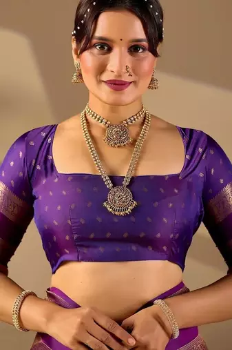 Multicolor silk blend woven design saree with blouse