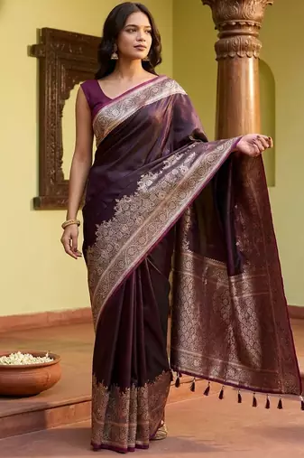 Purple silk blend woven design saree with blouse