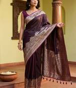 Purple silk blend woven design saree with blouse