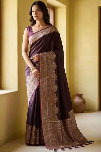 Purple silk blend woven design saree with blouse