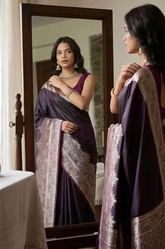 Purple silk blend woven design saree with blouse