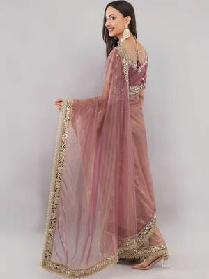 Pink net embellished saree with blouse 4