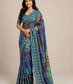 Blue chiffon printed saree with blouse