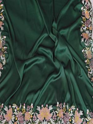 Green satin embroidered saree with blouse 4