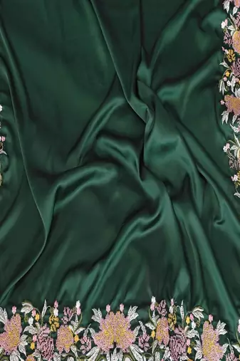 Green satin embroidered saree with blouse