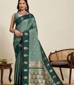 Teal silk blend woven design saree with blouse
