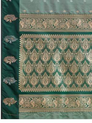 Teal silk blend woven design saree with blouse 4