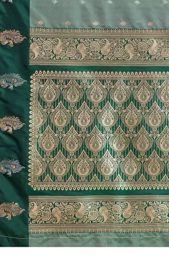 Teal silk blend woven design saree with blouse