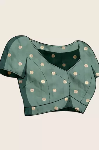 Teal silk blend woven design saree with blouse