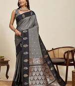 Grey silk blend woven design saree with blouse