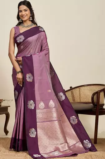Purple silk blend woven design saree with blouse