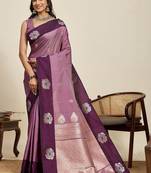 Purple silk blend woven design saree with blouse