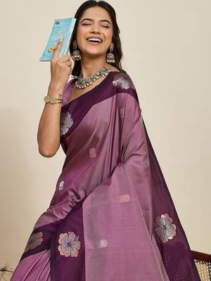 Purple silk blend woven design saree with blouse 2