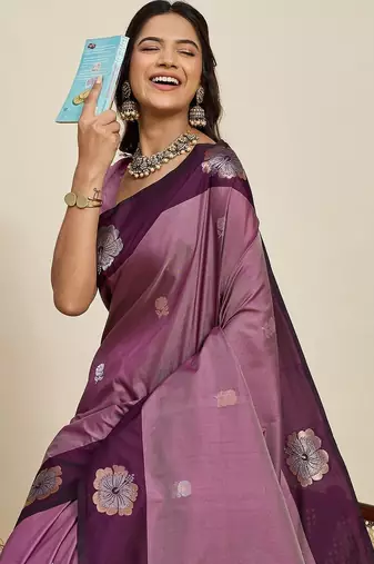 Purple silk blend woven design saree with blouse