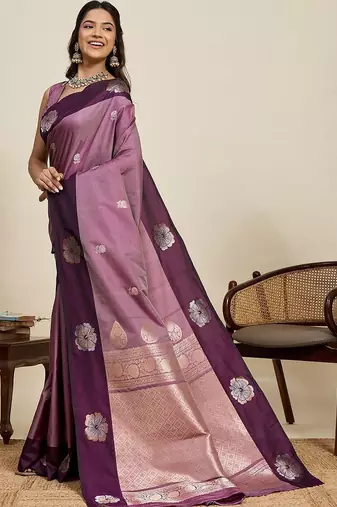 Purple silk blend woven design saree with blouse