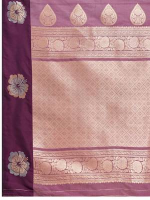 Purple silk blend woven design saree with blouse 4
