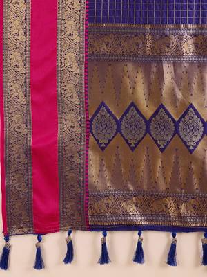 Blue silk blend woven design saree with blouse 4