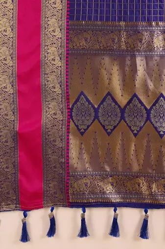 Blue silk blend woven design saree with blouse