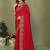 Red silk blend embroidered saree with blouse