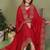 Red silk blend embroidered saree with blouse