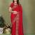 Red silk blend embroidered saree with blouse