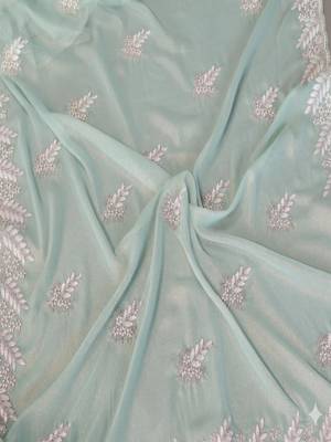 Sea green georgette embroidered saree with blouse 5
