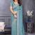 Teal silk blend embroidered saree with blouse