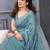 Teal silk blend embroidered saree with blouse