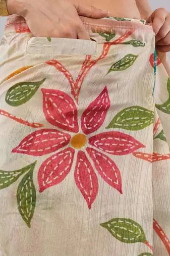 Cream silk blend printed saree with blouse