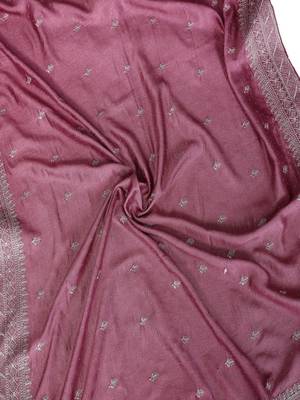 Purple silk blend embroidered saree with blouse 4