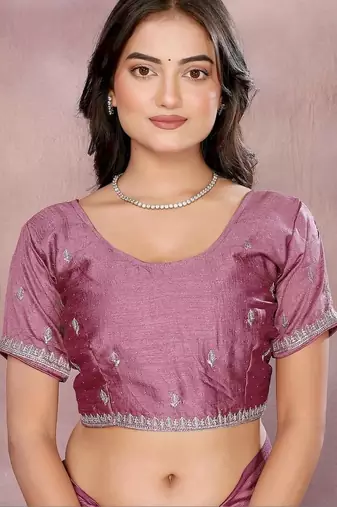 Purple silk blend embroidered saree with blouse
