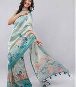 Green silk blend printed saree with blouse
