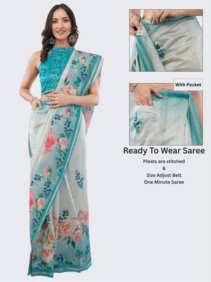 Green silk blend printed saree with blouse 2