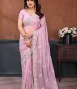 Pink georgette embroidered saree with blouse