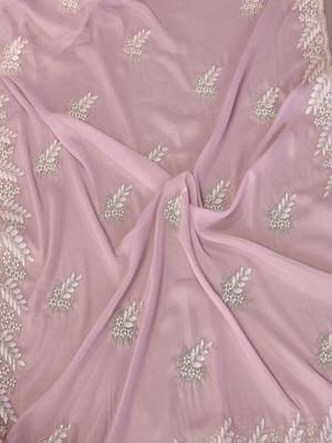 Pink georgette embroidered saree with blouse 4