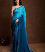 Blue satin dyed saree with blouse