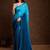 Blue satin dyed saree with blouse