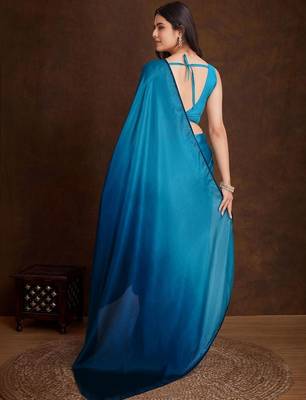 Blue satin dyed saree with blouse 4