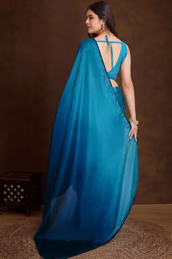 Blue satin dyed saree with blouse