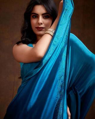 Blue satin dyed saree with blouse 5