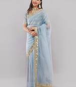 Blue net embellished saree with blouse