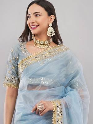 Blue net embellished saree with blouse 2
