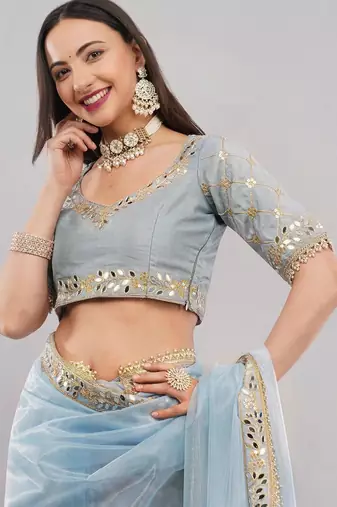 Blue net embellished saree with blouse